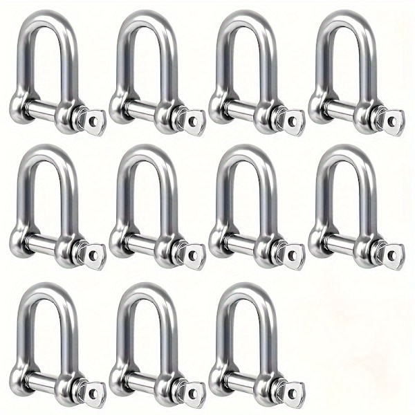 10 stk. Heavy-Duty M6 Rustfrit Stål D-Shackles - Ultra-Stærke D-Ring Låseklips til Byggearbejde, Køretøjsredning, Træk, Fastgørelse, Ophængning