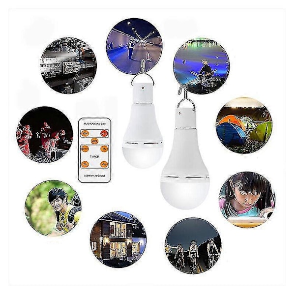 USB Laddningsbar Glödlampa med Fjärrkontroll, 7W LED Batteridriven Glödlampa, E27 Touch-Dimbar Glödlampa med Timerfunktion, Utomhus Camping Nödsituation