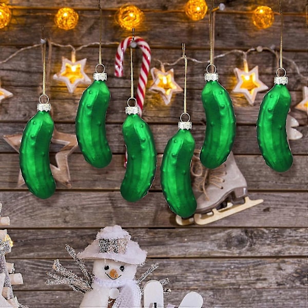 6 stycken julgurka-prydnader Söta gurkor i blåst glas Julpynt för julgranen