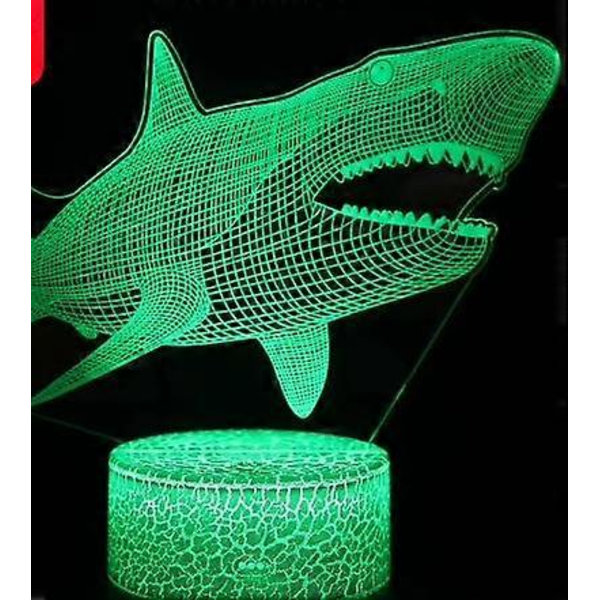 Shark 3D Illusion Nattlampa Havs Djur Skrivbordslampa, 16 Färger Fjärrkontroll LED Nattlampa för Barn Pojkar Semestergåvor Svart bas + 16 färger fjärrkontroll