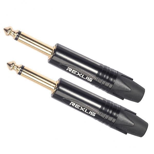 2x6,35mm Stereo Jackkontakt för DIY Ljudlödning för Mikrofon Gitarr Svart (C)