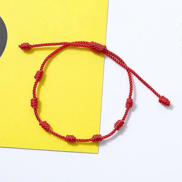 2x Iögonfallande Kabbalah Armband 7 Knutar Rött Snöre Armband Med Önskekort (C)