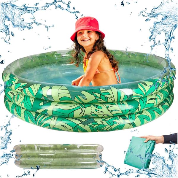 Oppblåsbart barnebasseng 150 cm 3 kammer grønt blad design multifärg multicolor