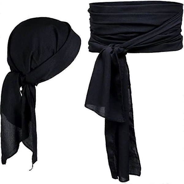 Piratdräkttillbehör Set Retro Durag Långsvansad Pirathatt Stor Sash Medeltida Renässans Tema Cosplay Klä Upp För Halloweenfest