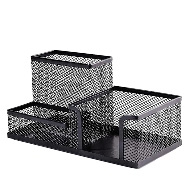 Metallnät-skrivbordsorganisatör, kontorsblyertshållare, metallnät, med 3 fack, för hem, kontor, skola, klassrum, verkstad (svart)