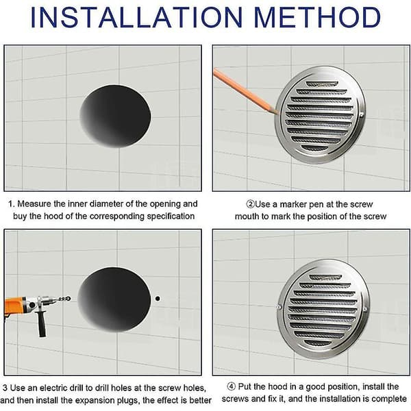 Ventilationsrist 120mm Cirkulær Rustfri Stål Ventilationsrist Ventilationshat med Mesh Cover til Køkkenhætte - MODOU