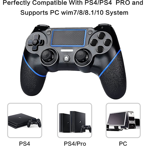 Timoom PS4 Controller Trådløs Bluetooth Spilkontroller Gamepad Til PS4 Med Touch Panel Blue