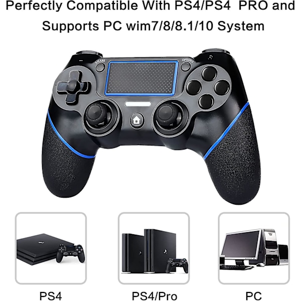 Timoom PS4 Langaton Bluetooth-Pelikontroller Pelikonsoli PS4:lle Kosketuspaneelilla Blue