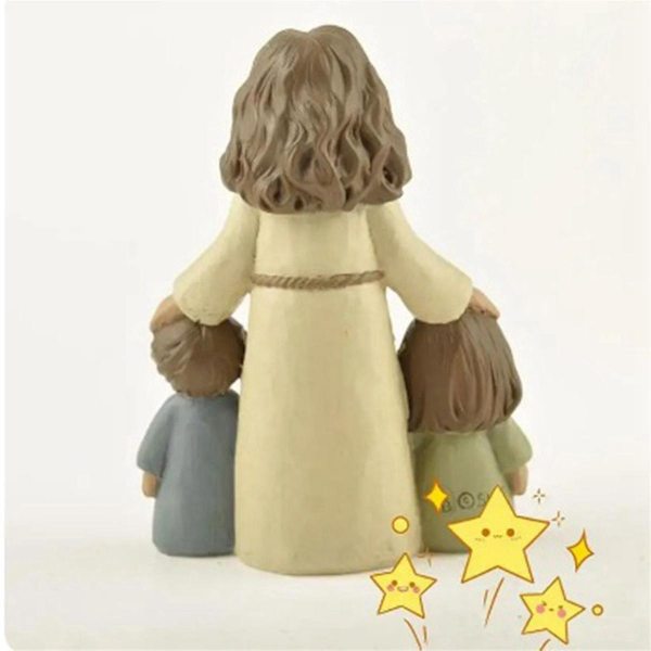 Figurin Christian Religiøs Harpiks Statue Jesus med Drenge & Piger Håndværk Ornament Hjem Dekoration C