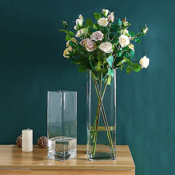 Høj Kvadratisk Vase Hjemme Dekorativ Blomst Glas Vase Bryllup Fest Bord Midtpunkter (4\"4\"10\")