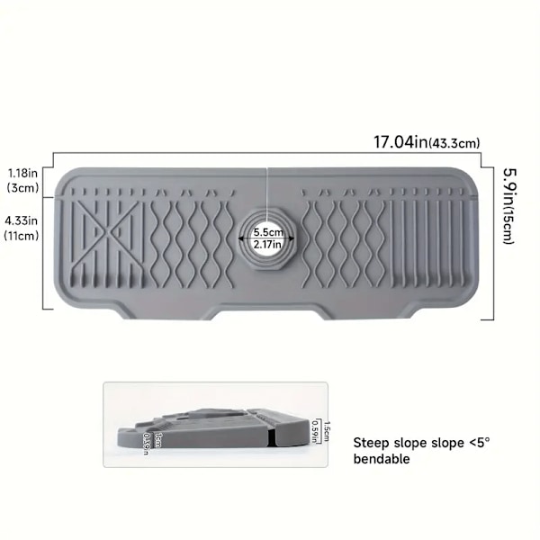 1 stk Premium Anti-Slip Silikon Vandhane Sprøjtbeskyttelsesmåtte - Afvanding & Si - Nem Rengøring, Foldbar Kant, 5° Hældning, Vandomdirigerende Design til Køkken