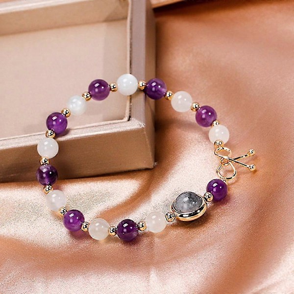Månsten Ametist Armband För Viktminskning Kvinnor Kroppsrenande Chakra Armband (C)