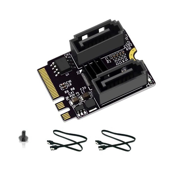 2X M2 till SATA3.0 Utbyggnadskort KEY A+E WIFI M.2 till SATA Hårddiskadapterkort Utan Drivrutin Inst
