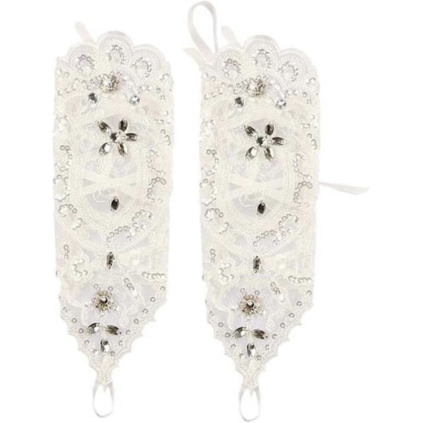 HEYONE Blonde Fingerløse Brudehandsker med Rhinestone til Bryllupsfest #226-elfenben One Size (C)