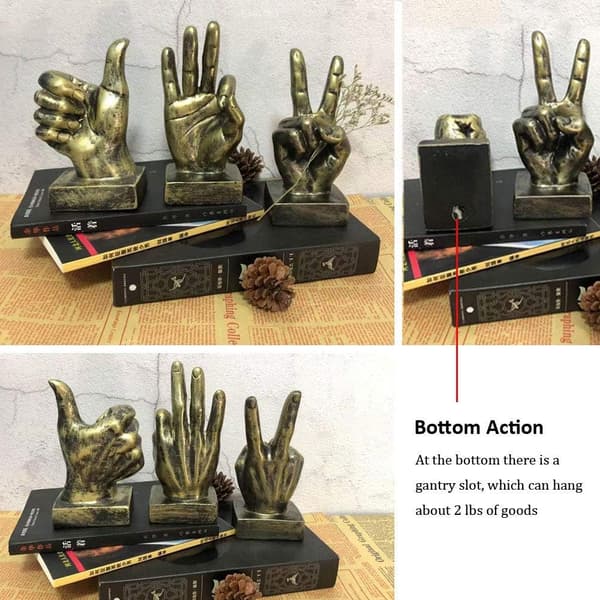 Gylden Polyresin Håndbevegelse Skrivebordsstatue Finger Skulptur Dekorasjon[C]