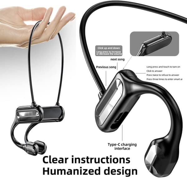 Benledningshodetelefoner for trådløs benledning, Bluetooth 5.2 Open Ear