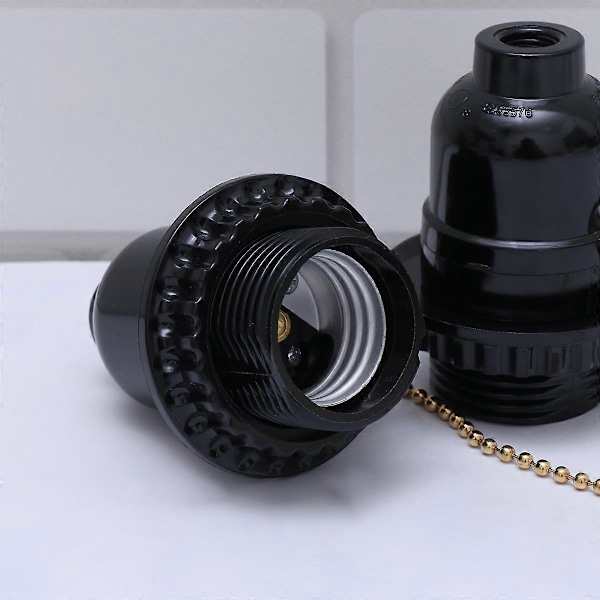 st Plast Lampfot Adapter E27 Glödlampa Lamphållare Hängande Skruvbas Vintage med Dragkedja (Svart) (C)