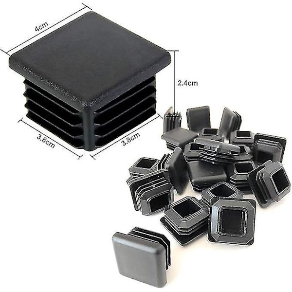 Plasthette 40x40mm Svart Kvadratisk Rørhette Plast Endekapsler Blindhetter 16stk