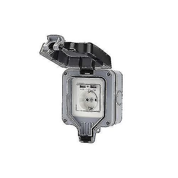 Utomhus Dubbel Vägguttag Med Usb, Vattentät, Robust, Eluttag Med Väggbox (enkel)