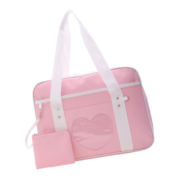 Håndtaske Bærbar Transparent Hjertemønster Stor Kapacitet Nylon Materiale Blød Behagelig Skulder Tote Taske til Shopping Pink Fri Størrelse[C]