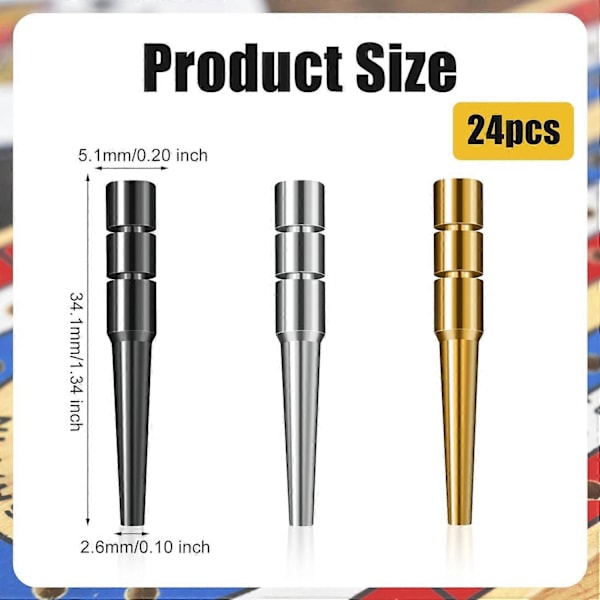 24 stk. Metal Cribbage Pins, Spidset Design Cribbage Bræt Pins Passer til 1/8 Tommer Hul 3 Farver Cribbage Pins Traditionelle Brætspil Tilbehør