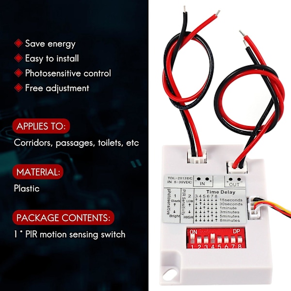 12V 24V PIR Bevægelsessensor Switch IR Infrarød Menneskelig Induktion Tidsforsinkelse Relæ Switch Gang LED L