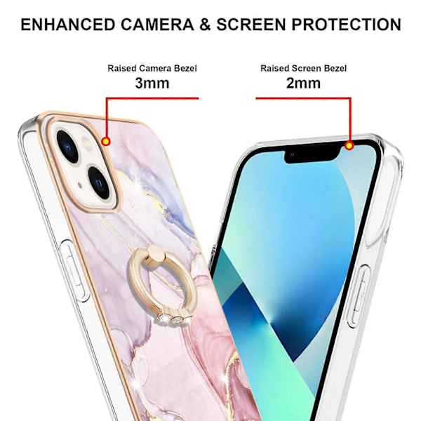 Elektropletteret marmormønster IMD TPU stødsikkert etui med ringholder til iPhone 13 I6(FCC)