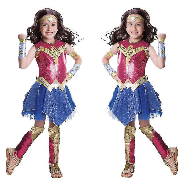 halloween jul 4-10 år Barn Flickor Wonder Woman Cosplay Kostym Outfit Set 9-10 Years