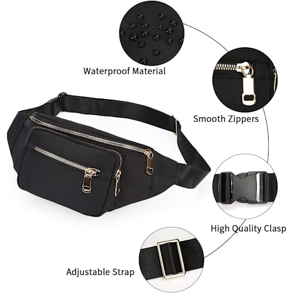 Midjeväsk, Vattentät Festival Fanny Pack, Reseväska, Stor Kapacitet, 4 Ficka med Blixtlås, Pengar Midjeväsk, för Män och Kvinnor