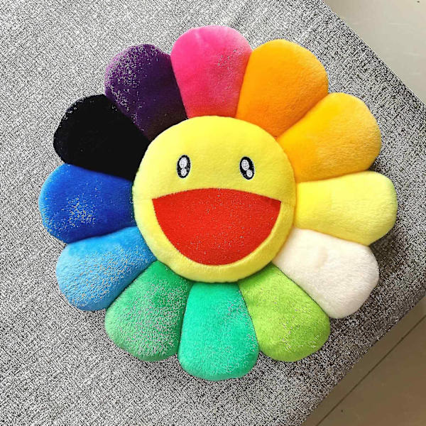 (Färgglad Gul) 40cm Regnbågsblommiga Kudde Plysch Färgglad Fylld