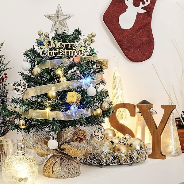 30 st Mini Julgranskulor med Hängare, 3CM Små Guld och Vita Julgranskulor Mini Julgran Kulor Bordsskivor Julgran Dekorationer