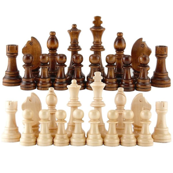 32 st internationella schackpjäser i trä utan bräde, set (3-c-vn)