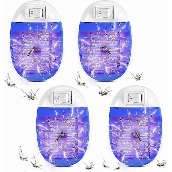 Blå Myggdreper 4-pakning, Blå LED Mygglampe, UV Myggfelle, 4W Bug Zapper Myggdreper, Elektrisk Insektfelle Bug Zapper Lampe med nattlys for insekter