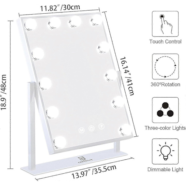 Hollywood-spegel med 12 LED-lampor, 3 färglägen (endast lampor)