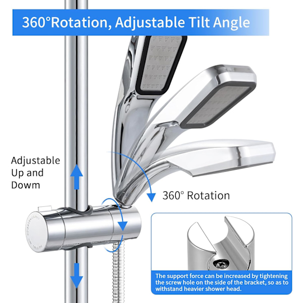 Dusjhodebrakett Holder Justerbar Erstatning Hånddusj Skinne Hode Skyve Klemme Brakett, Krom (Grå)