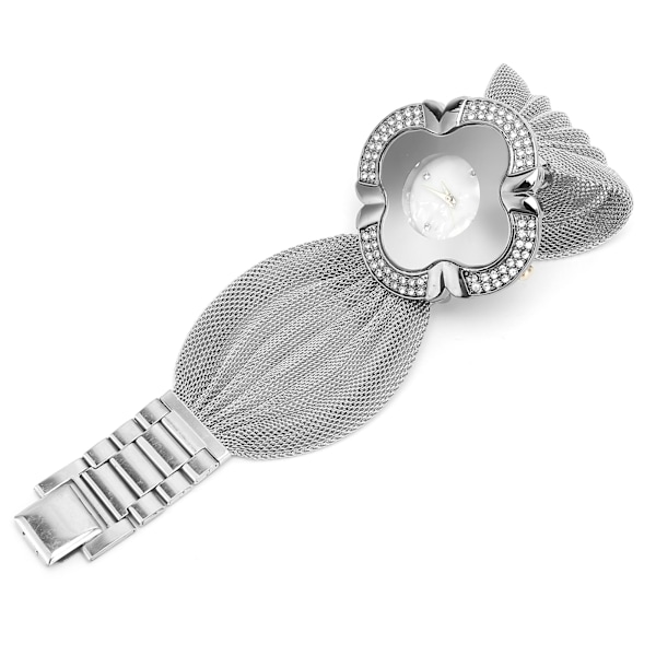 Damklocka med blommönster, brett nätband, kvarts, elegant handledsklocka för kvinnor [C]