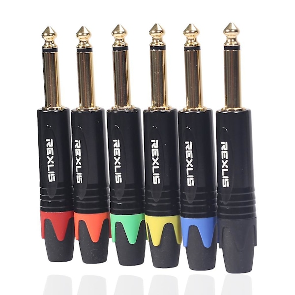 2x6,35mm Stereo Jackkontakt för DIY Ljudlödning för Mikrofon Gitarr Svart (C)