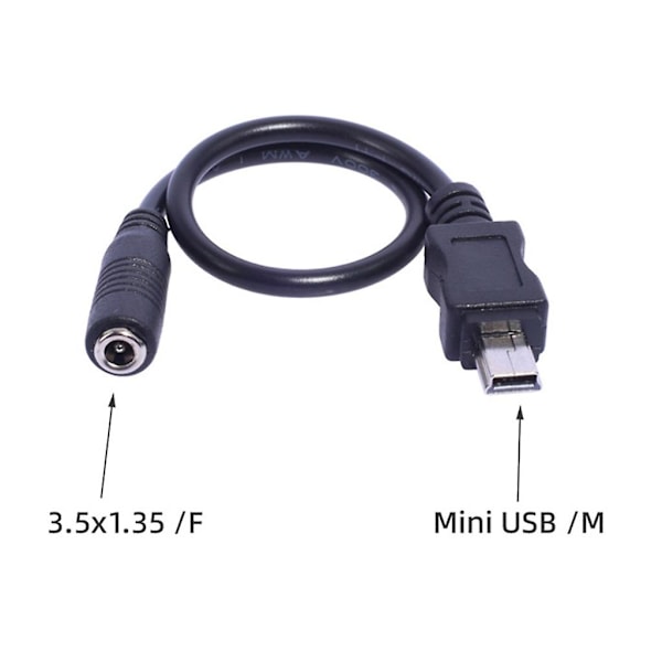Mini USB 5-polet Han til 3,5x1,35 mm Hun Kabel 20 cm Længde Sort