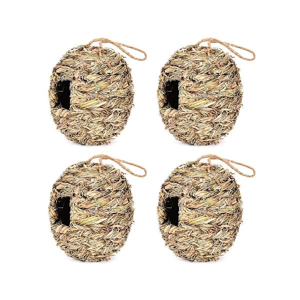 4-pack Hängande Fågelbohus för Utomhus, Bollform, Handvävt, Tillverkat av Naturligt Gräs, Perfekt för