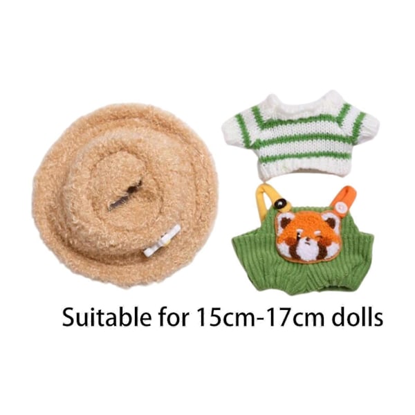 Dockkläder för små flickor med hatt Söt docktröja och byxor för 17 cm docka (C)