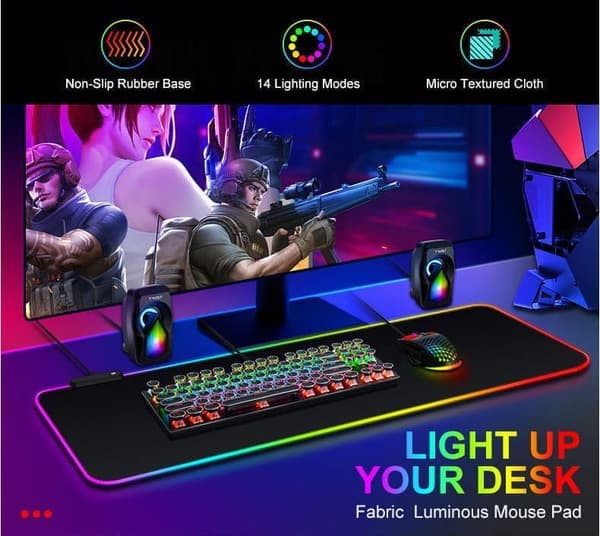 RGB Gaming Musematte 80x30cm Vanntett Sklisikker 14 Lysmoduser[C]