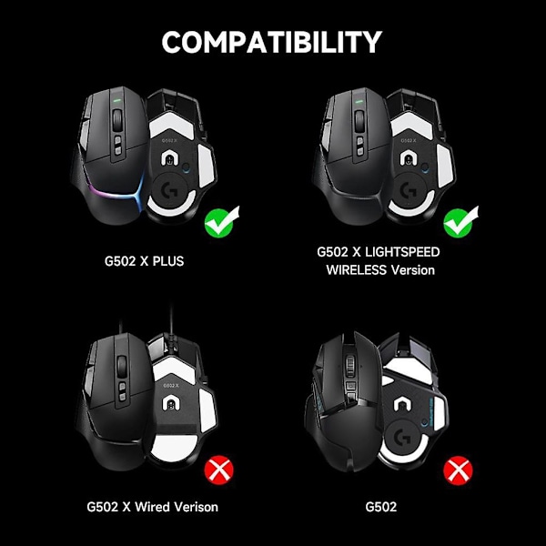 Professionella Härdat Glas Musmattor Musfötter mouseskates för G502X Mus Hög Slitstyrka Fotklistermärke Black