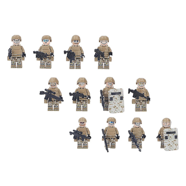 12 st Distinkta Soldatblock Minifigurer med Utrustning och Rustning - Höjd 4,5 cm / 1,8 tum för Barn - M8019