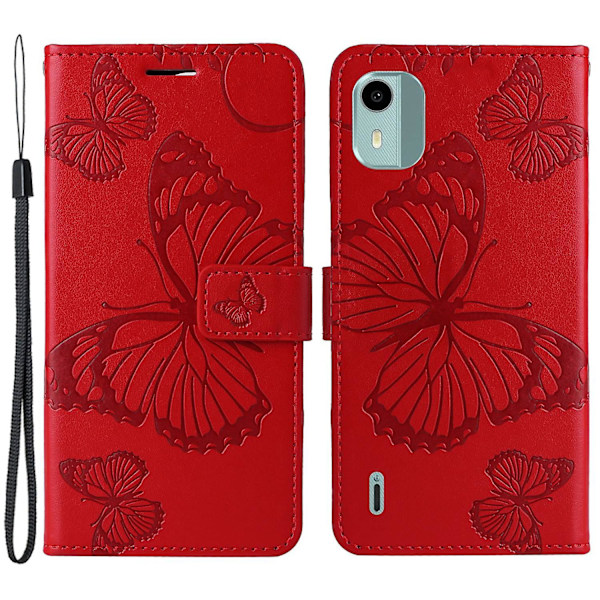 Læder Telefonetui Til Nokia C12 4G/C12 Plus/C12 Pro, Stativ Tegnebog Trykt Cover Red Style E Nokia C12 4G