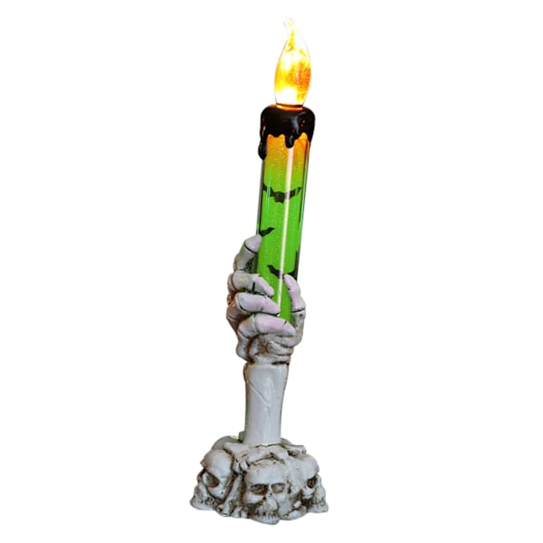 Halloween Hodeskalle Lysestake Lys Skjelett Spøkelses Hånd Flammeløs Lys Lampe Fest Bar Dekorasjon Lampe Grønn[C]