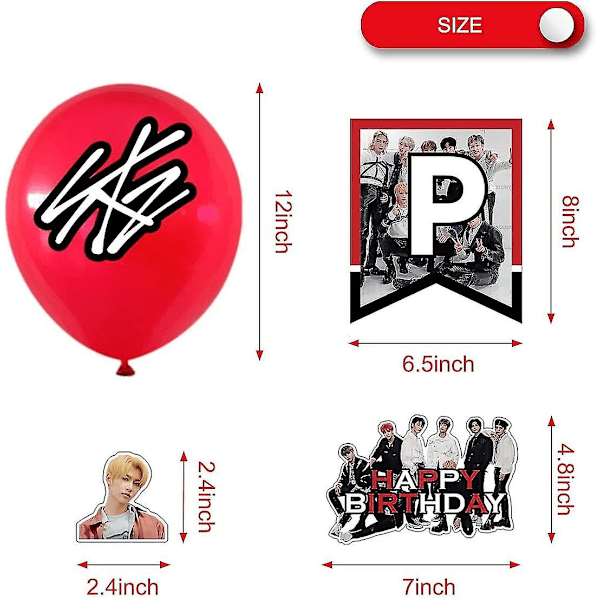 Heytea Stray-kids Festudstyr, Stray-kids Festpynt Inkluderer Tillykke Med Fødselsdagen Banner, Kage Toppers, Cupcakes Toppers, Balloner