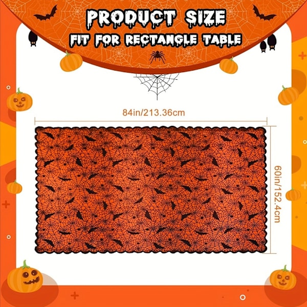 Halloween-Duk 1-Pack, Rektangulär Svart Spets Polyester, Spindelnätsdesign för Spöklikt Matbord, Maskintvättbar, Mångsidig Användning, 60\"
