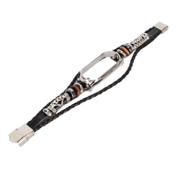 Lærreim for Xiaomi 7 NFC Armbånd Metallspenne Etnisk Stil Retro Smartklokke Erstatningsreim for Mi Band 7 Svart og Sølv[C]