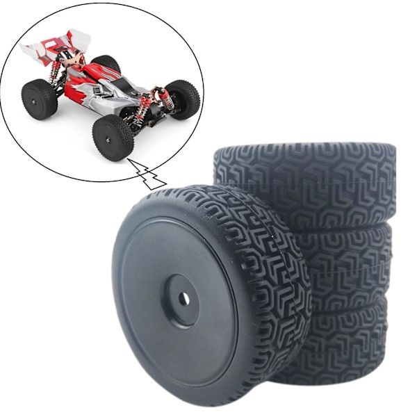 4 stk. RC Gummidekksett for WLtoys 144001 & 1/18 1/16 1/10 RC Bil Svart (C)