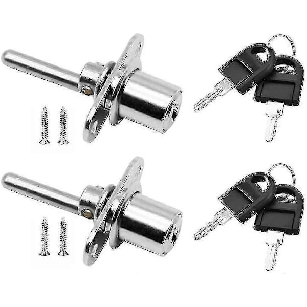 2 kpl Laatikon lukko avaimella huonekaluihin, männänlukko kaappiin, vitriiniin, arkistokaappeihin, halkaisija 16 mm, pituus 61 mm (hopea) (C)